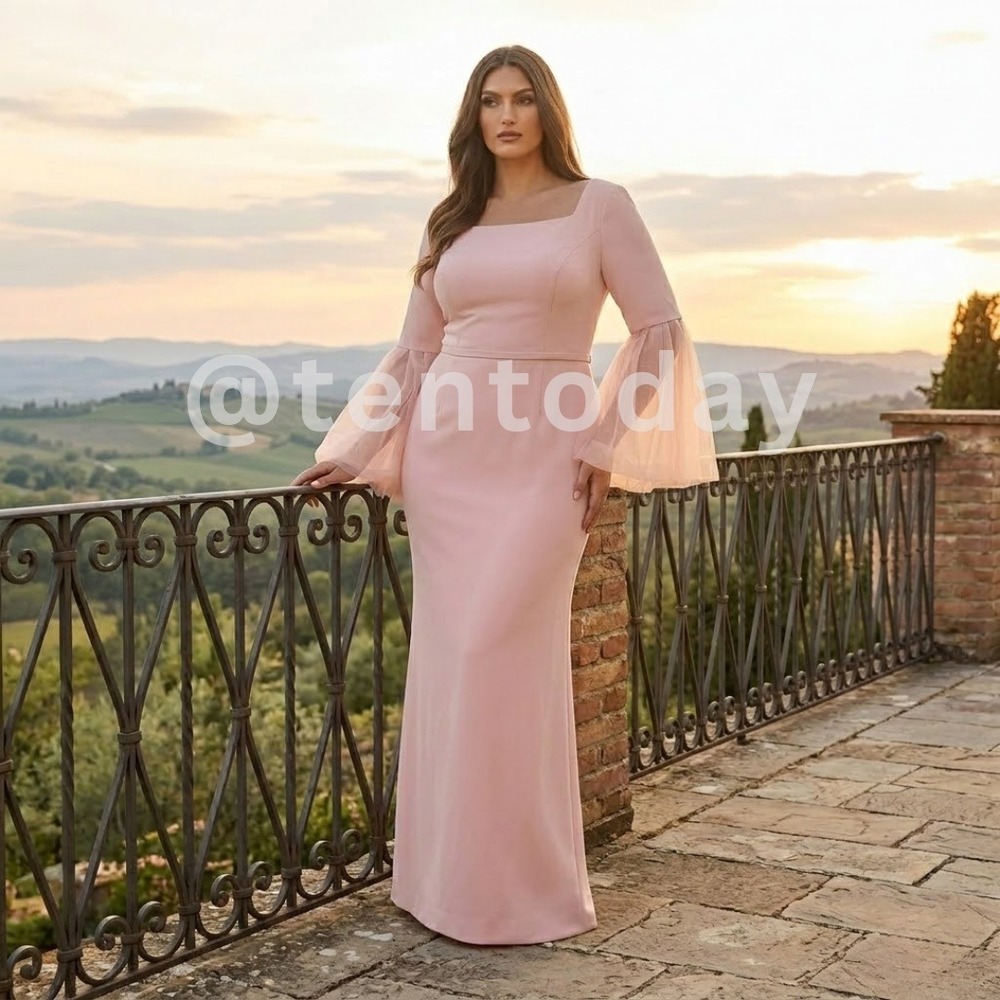 $498 Mac Duggal Size 20 Pink Long Sleeve Square Neck Column Long Maxi Gown Dress